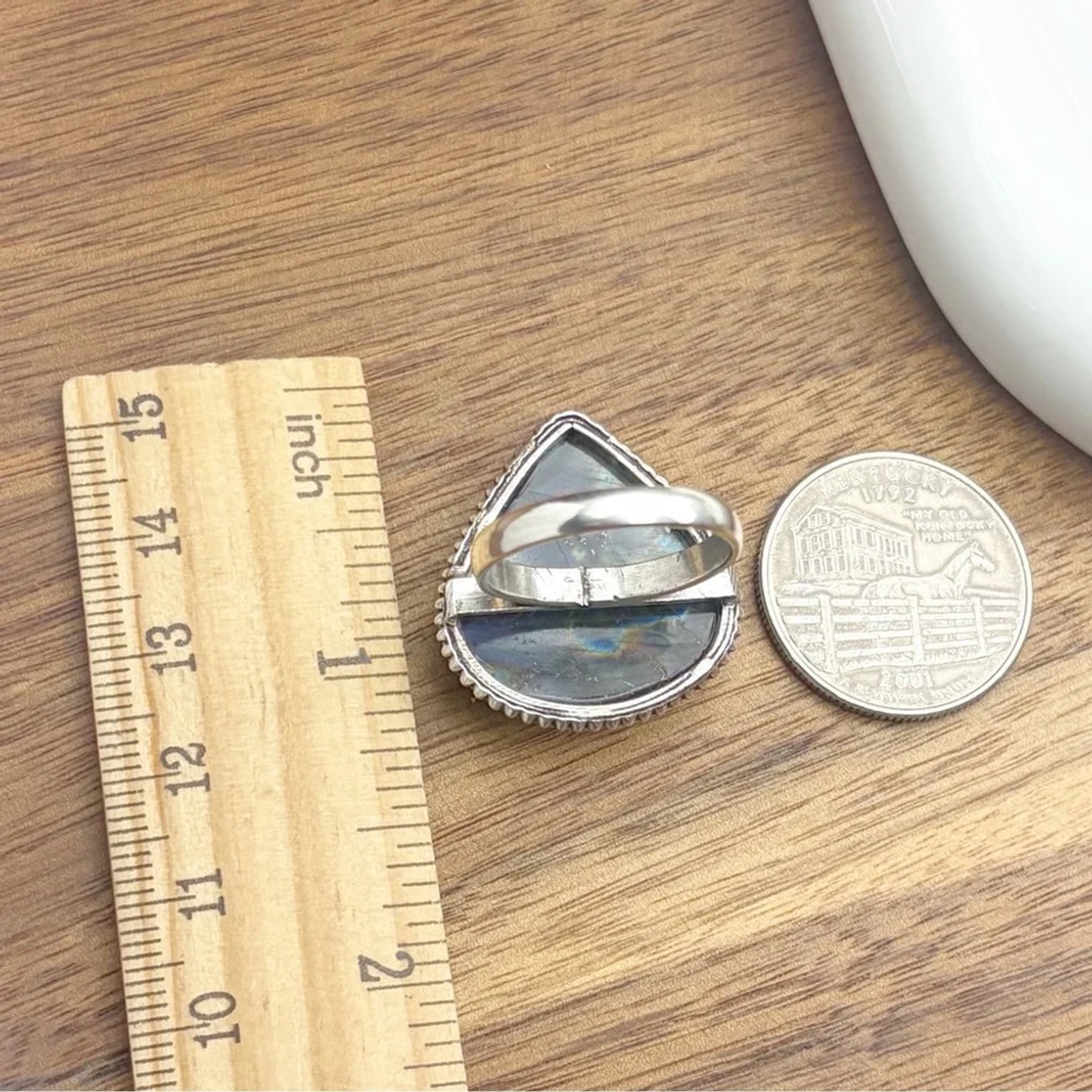 Natural Purple Labradorite Ring Size 8 1/2 8.5 Boho 925 Sterling Silver Overlay